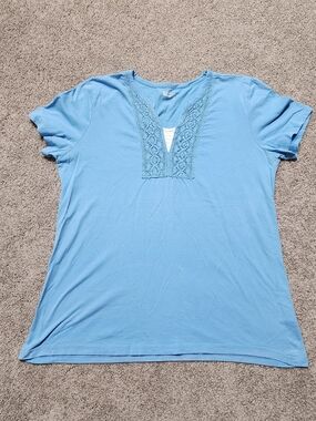 Basic Editions Light Blue Short Sleeve Top with Lace V-Panel